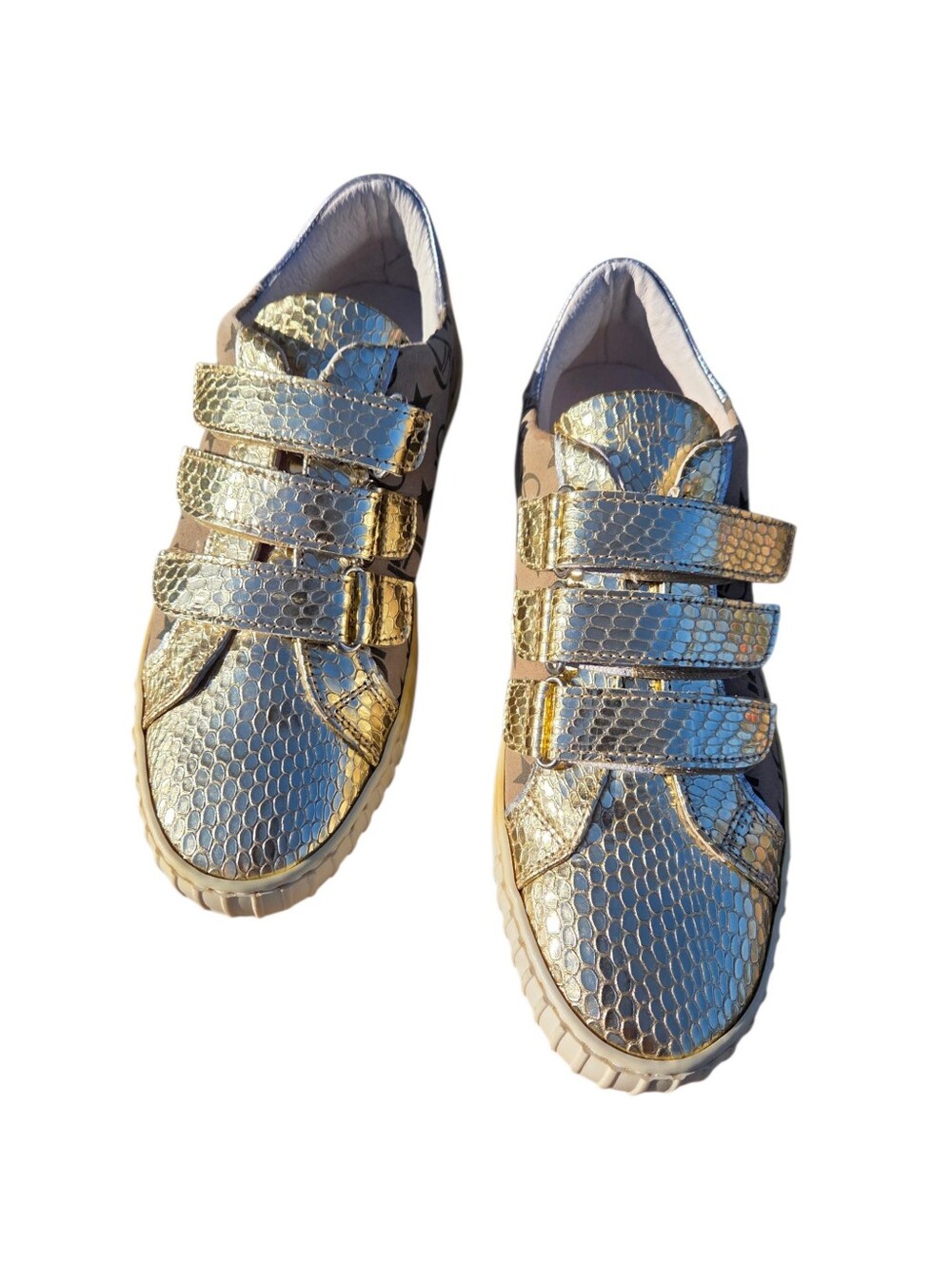 Byblos Metallic Gold Leather Snakeskin Textured & Intentional 'Worn' Style - Picture 2 of 8